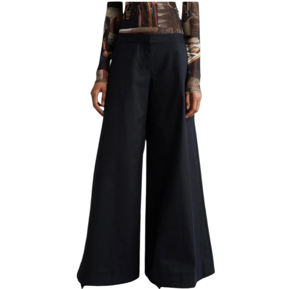 Puppets and Puppets Sz 8 Rave Wide Leg Premium Cotton Chino Trousers Black